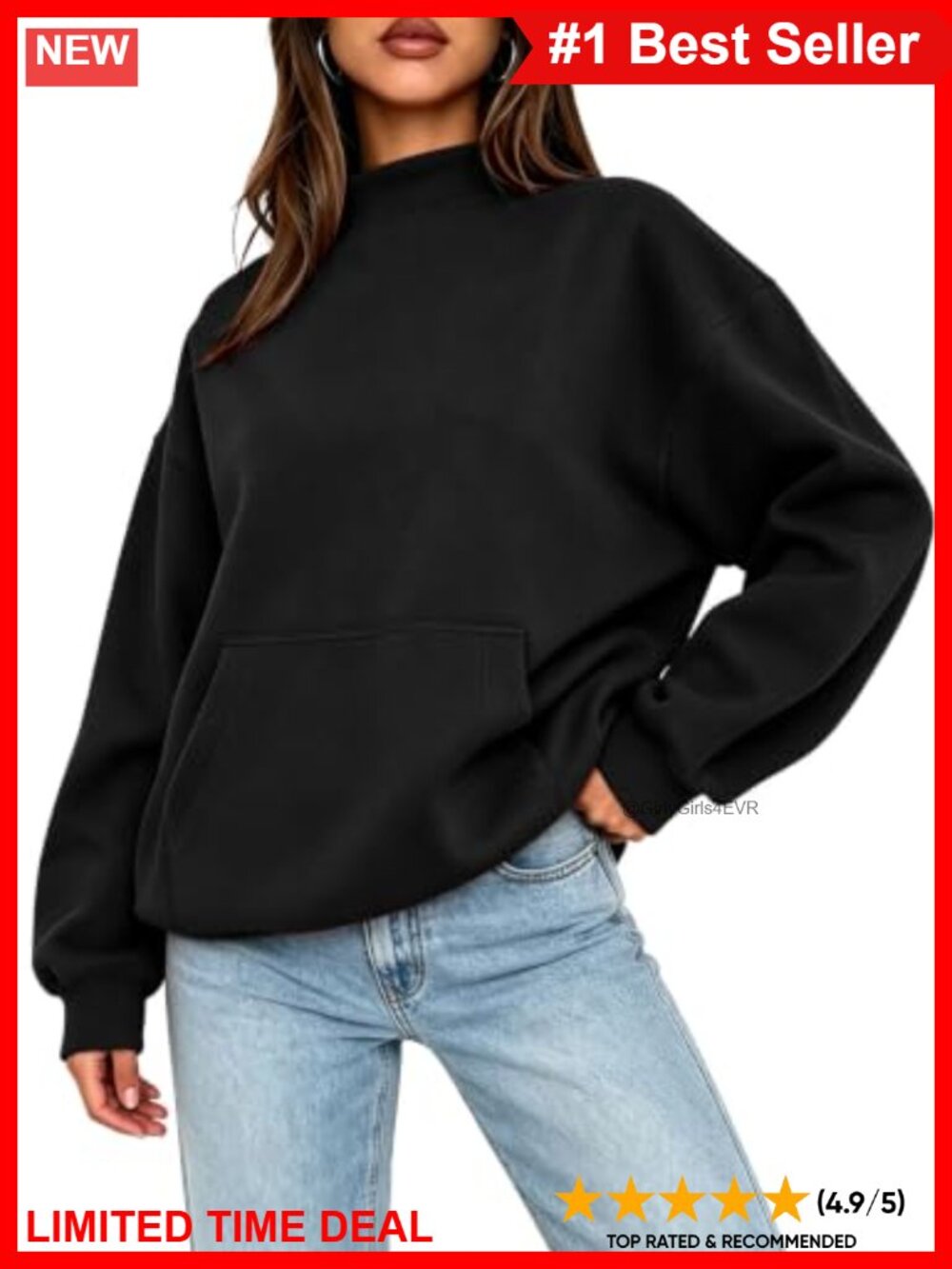 Oversized Mock Neck Sweatshirt Pullover Long Sleeve Front Pocket